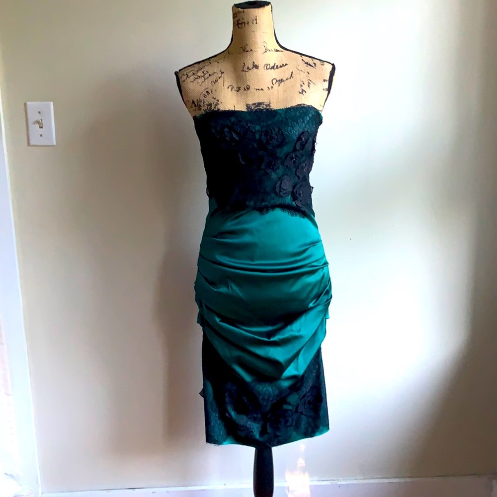 BCBGMaxAzria Natalya green lace overlay dress 12